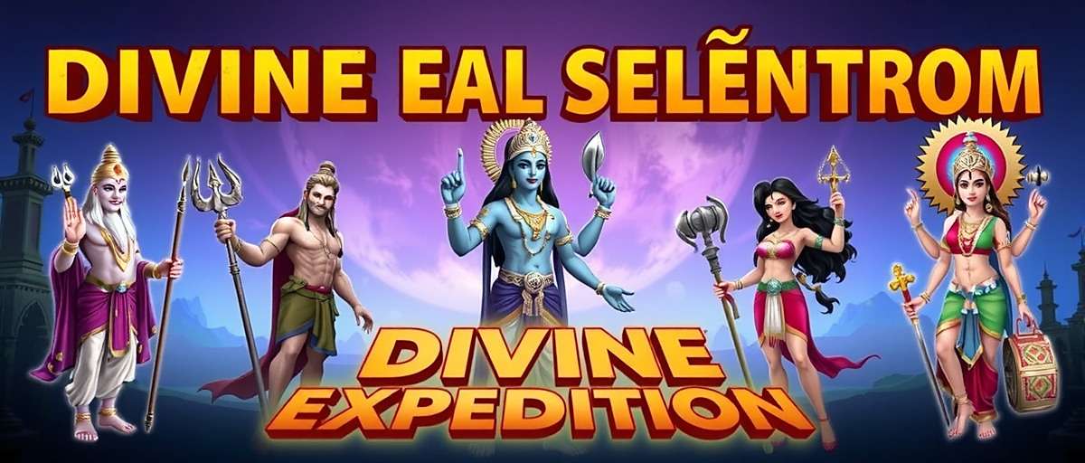 Divine Expedition promotional image showing various Hindu deities as game characters