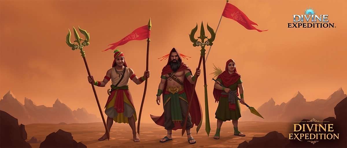 Concept art for upcoming Divine Expedition update showing Vedic period characters