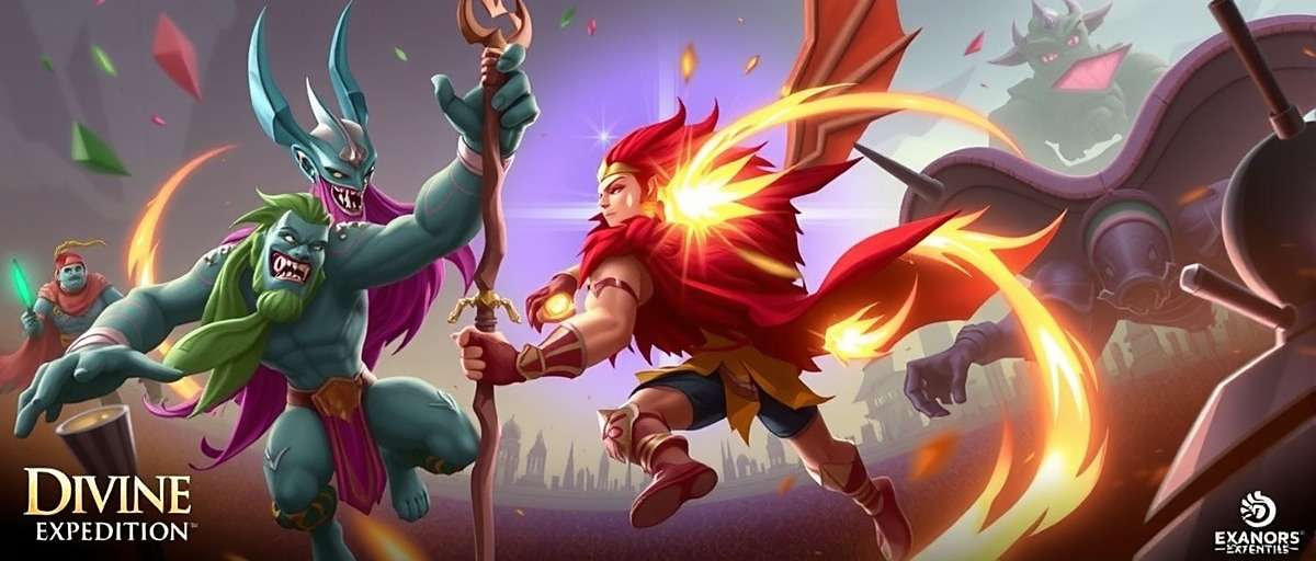 Divine Expedition battle scene showing mythological characters in combat